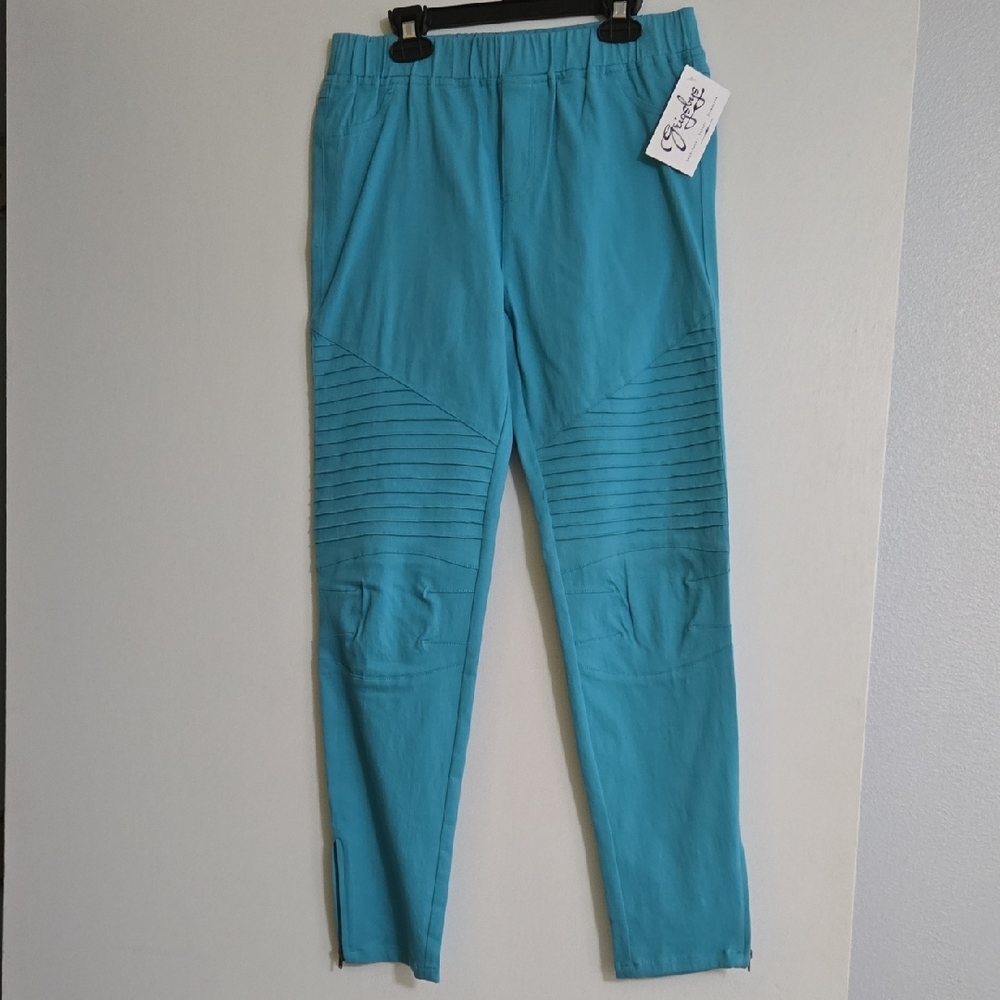 Umgee Blue Jeggings with Textured Ribbed Design